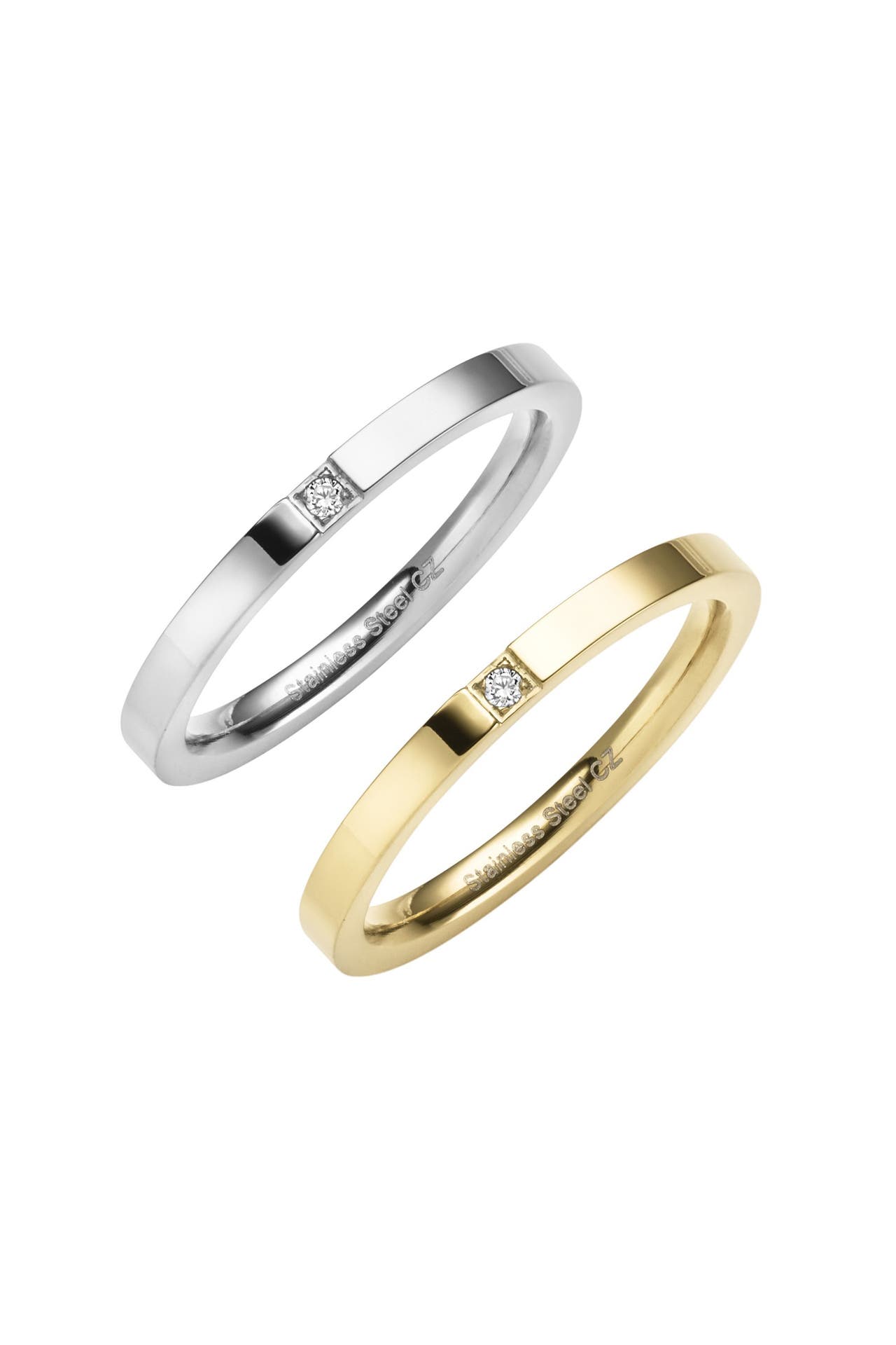 ZEEME Ring Edelstahl 2tlg. Set mit weißem Zirkonia-Stein, Bild 1