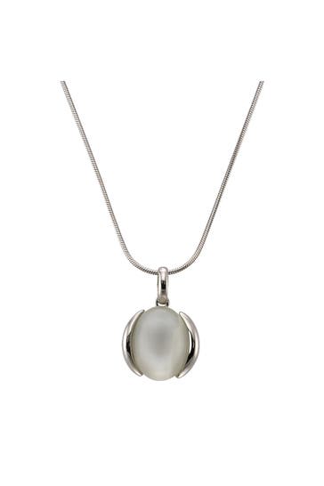 ZEEME Kette Silber 925 rhodiniert mit echtem Mondstein 16x12mm silber