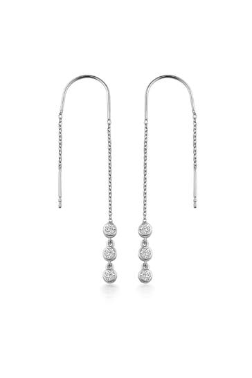 DKENIZ Ohrringe 925/- Sterling Silber rhodiniert Glänzend 8cm Zirkonia Weiß silber