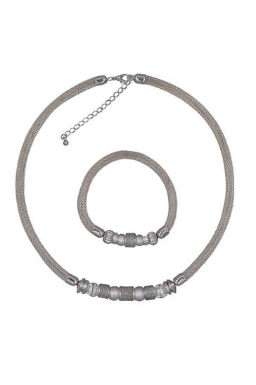 STEUER Armband Metall 48+7,0cm + 19,0cm Stretch Mesh Kugeln Metall silbergrau