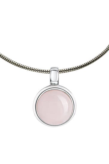 ZEEME Kette 925 Sterling Silber rhodiniert mit echtem Rosenquarz 12mm silber