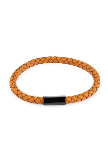 ZEEME Armband Edelstahl Leder orange 21 cm