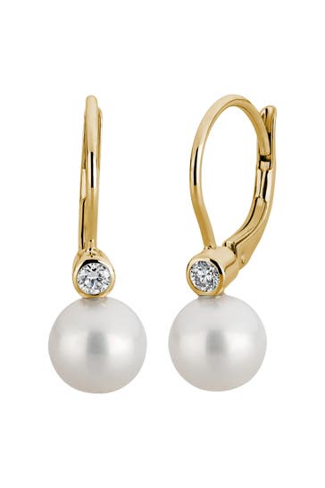 LYOMI Ohrringe 585/- Gelbgold Perle 2 synth. Diam. 0,10 ct. gelb