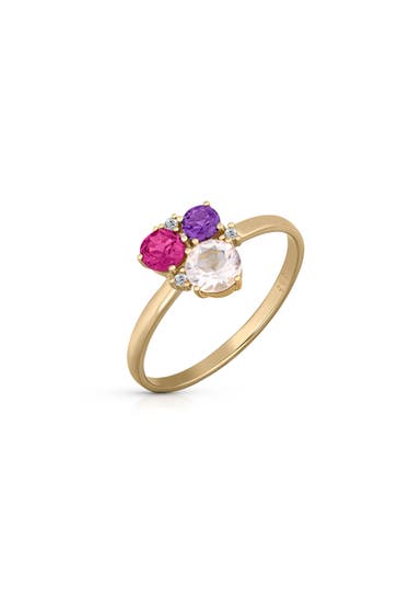 OROLINO Ring Gold 585 mit Rosaquartz Amethyst Rhodolith Brillant gelb