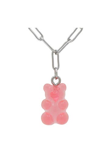 FASHIONBOX Kette Messing rhodiniert mit Anhänger Teddy pink/rot pink