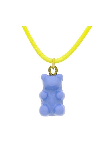 FASHIONBOX Kette Messing Textilband gelb mit Anhänger Teddy hellblau mehrfarbig