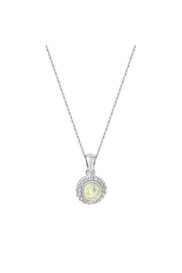ZEEME Kette Silber 925 rhodiniert 45/42cm lang mit weißem syn. Opal und Zirkonia silber