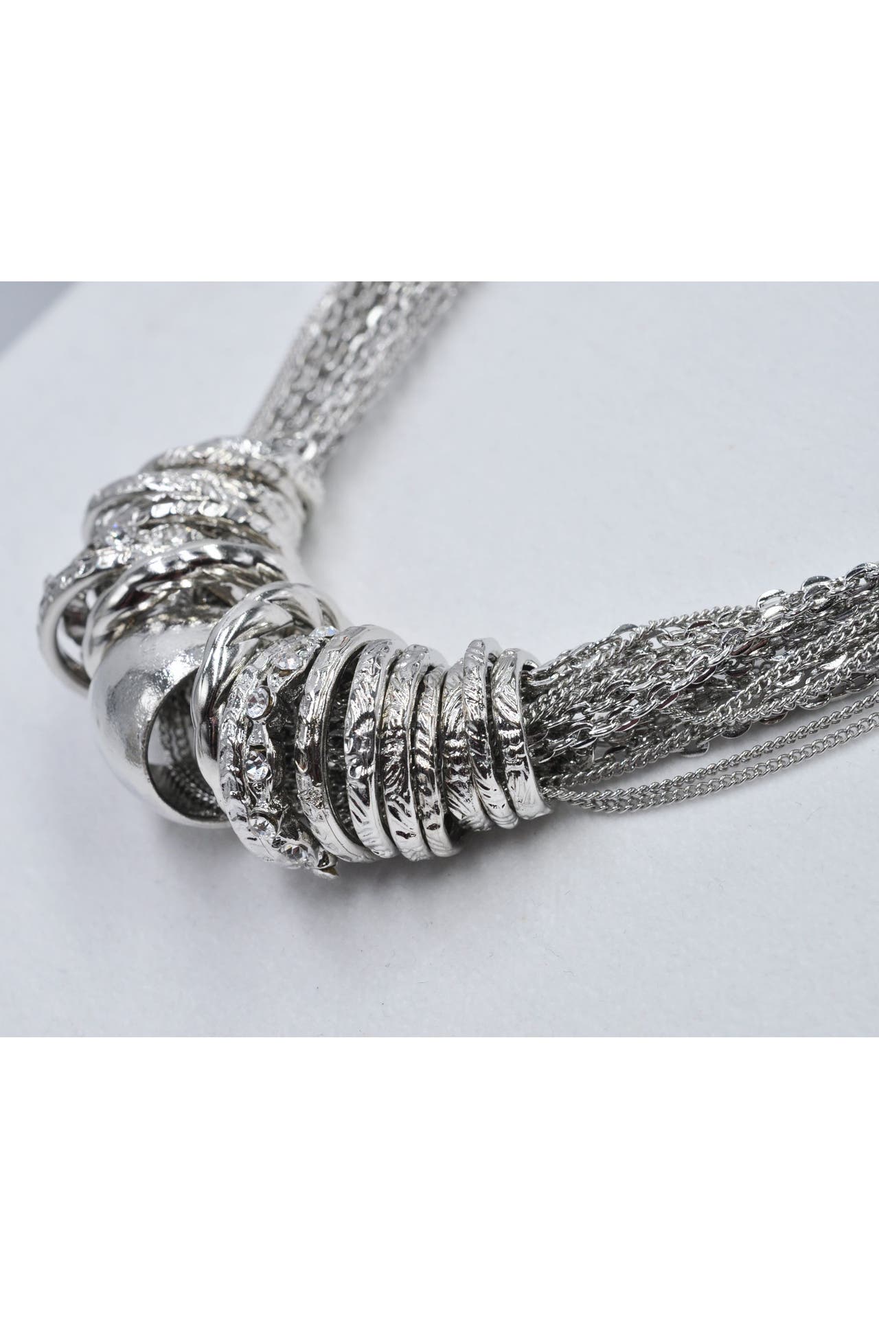 STEUER Kette mehrreihig mit Ringen teilweise mit Glassteinen silber, Bild 1