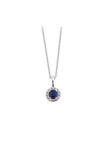 OROLINO Kette Gold 585 mit 12 natürlichen Brillanten zus. 0,12ct. und blauem Safir silber