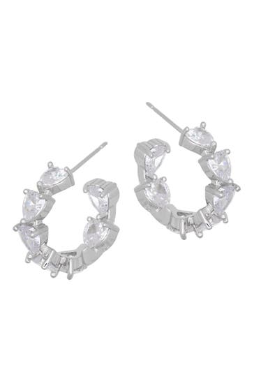 FASHIONBOX Ohrringe rhodiniert mit Zirkonia weiss in Herzform 20mm silber