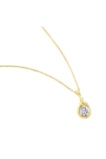ZEEME Kette Silber 925 vergoldet 45cm lang Tropfen-Anhänger mit weißem Zirkonia gelb