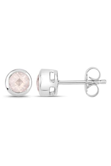 VIRA JEWELS Ohrringe 925-Sterling Silber rhodiniert glänzend Rosenquartz rosa rund silber