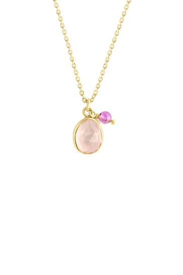 JAMELLI Kette Silber 925 vergoldet 42+3cm lang mit echtem Amethyst und Rosenquarz gelb