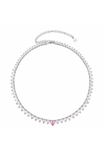 FASHIONBOX Kette rhodiniert Zirkonia weiss Mittelteil Zirkoniaherz pink pink