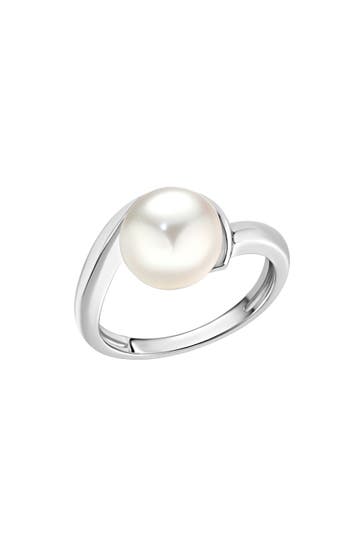 ZEEME Ring Silber 925 rhodiniert mit einer weißen Perle 9,5-10mm silber