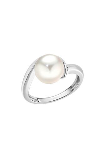 ZEEME Ring Silber 925 rhodiniert mit einer weißen Perle 9,5-10mm silber