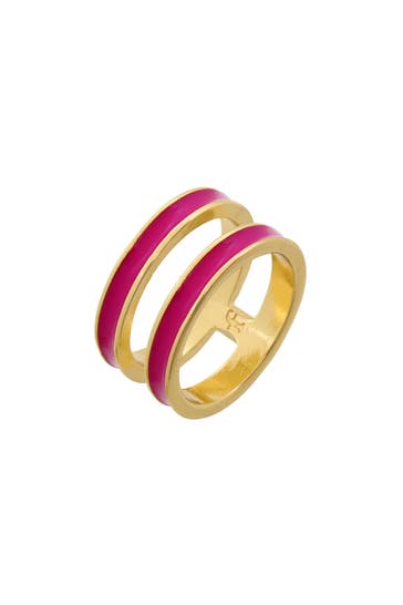 FASHIONBOX Ring rot vergoldet zweireihig mit Emaille pink