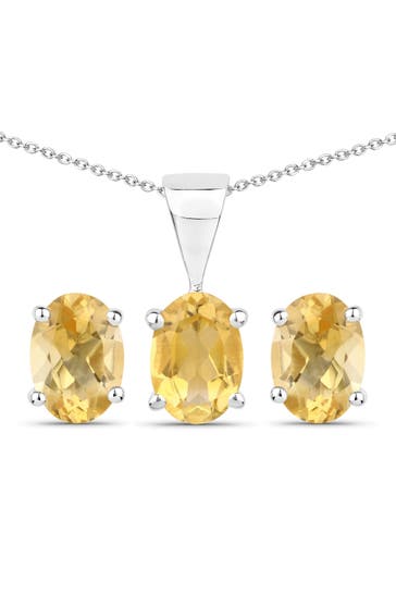 VIRA JEWELS Kette Silber 925 rhodiniert Ohrringe und Halskette mit echtem Citrin silber