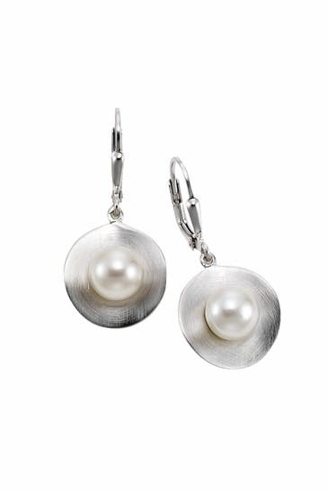 ZEEME Ohrringe Silber 925 rhodiniert mattiert mit 2x Perle weiß 7-8mm silber