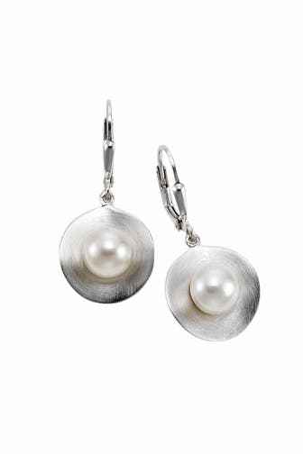 ZEEME Ohrringe Silber 925 rhodiniert mattiert mit 2x Perle weiß 7-8mm silber