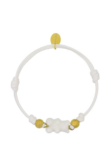 FASHIONBOX Armband Textilarmband weiss mit Anhänger Teddy weiss silber