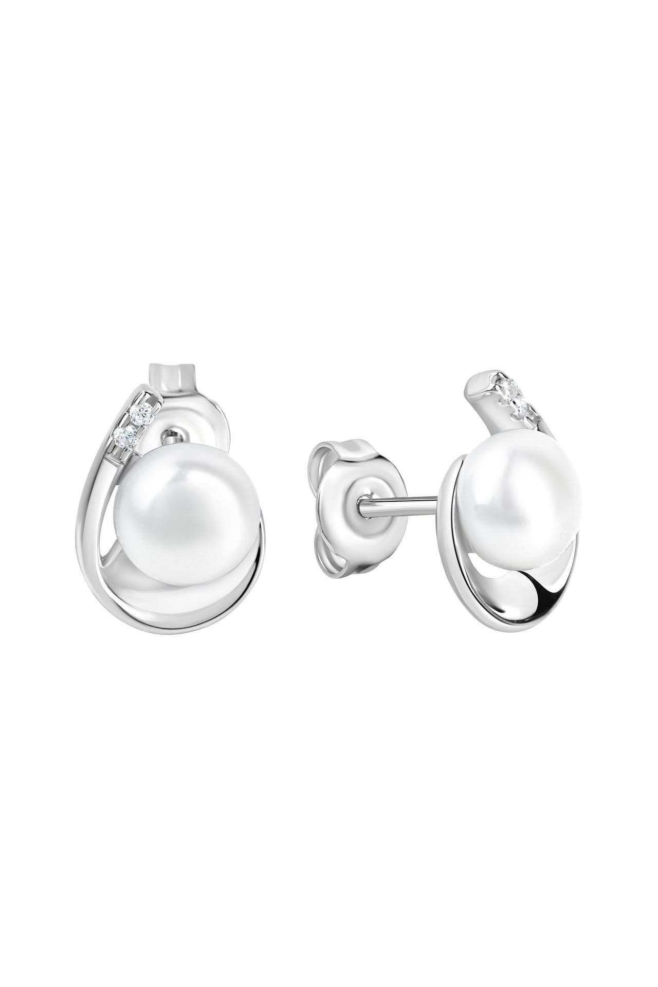ZEEME Ohrringe Silber 925 rhodiniert Perle weiß 6,5-7mm Zirkonia silber, Bild 1