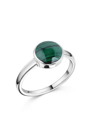 ZEEME Ring 925/- Sterling Silber rhodiniert Malachit Rund silber