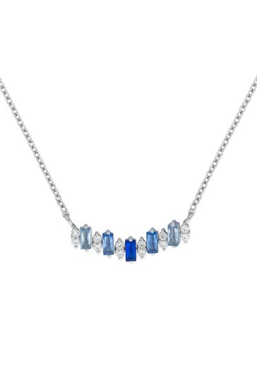 ZEEME Kette Silber 925 rhodiniert mit Zirkonia blau und weiß silber
