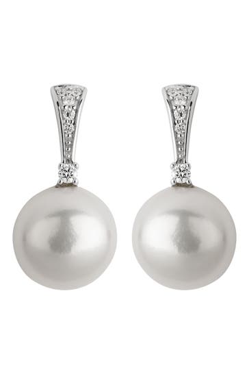 OROLINO Ohrringe Gold 585 mit 2 weißen Perlen und 12 Brillanten zus. 0,07ct. silbergrau