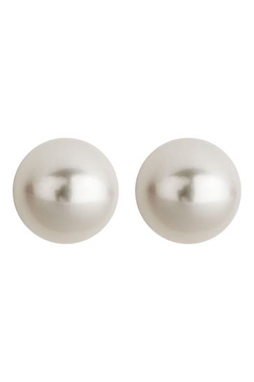 OROLINO Ohrringe Gold 585 mit zwei weißen Perlen 9-9,5mm rund gelb