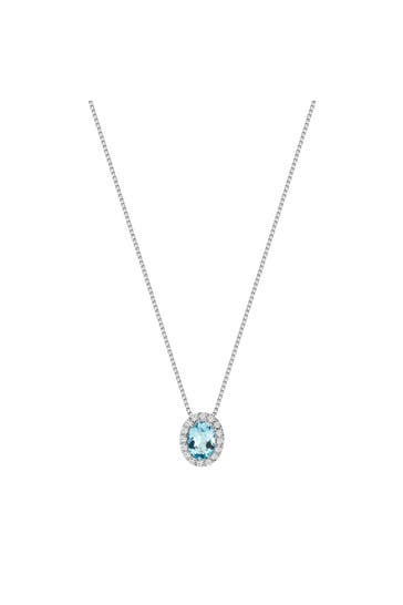 ZEEME Kette Weißgold 375 mit echtem Blautopas (beh.) und Zirkonia-Steinen 42cm lang gelb