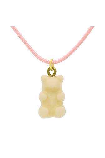 FASHIONBOX Kette Messing Textilband rosa mit Anhänger Teddy nude mehrfarbig