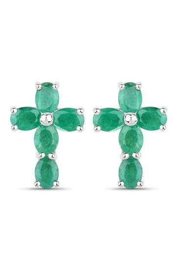 VIRA JEWELS Ohrringe Silber 925 rhodiniert Kreuz-Motiv mit echten Smaragd-Steinen silber