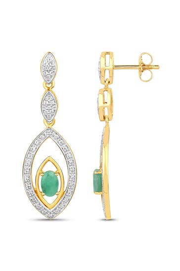 VIRA JEWELS Ohrringe Silber 925 zweifarbig 40mm lang mit 2x Smaragd und 80x Weiß-Topas gelb