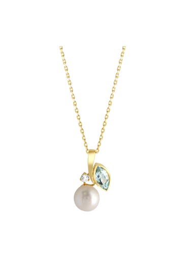 FASCINATION BY ELLEN K. Kette 375 Gold mit Blautopas (beh.), Perle wei und Zirkonia gelb