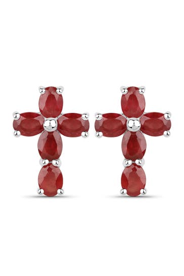 VIRA JEWELS Ohrringe Silber 925 rhodiniert Kreuz-Motiv mit echten Rubin-Steinen silber