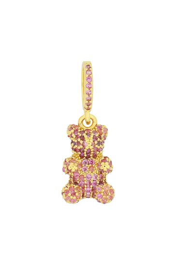 FASHIONBOX Anhänger Messing vergoldet Teddy mit Glassteinen pink