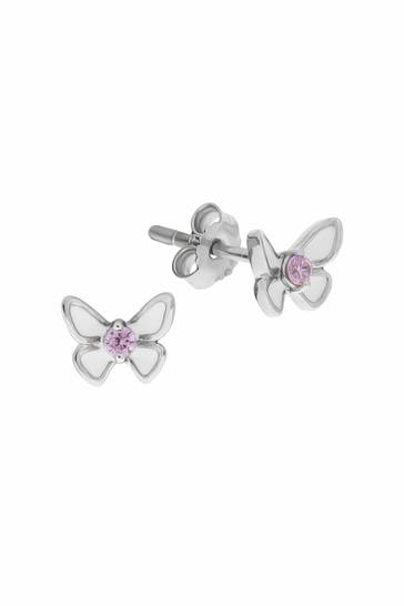 ZEEME Ohrringe Silber 925 Schmetterling Zirkonia pink