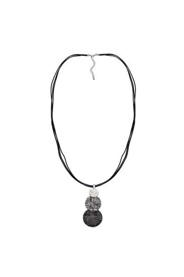 STEUER Kette Metall glanz Lederband schwarz