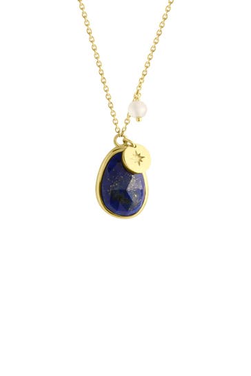 JAMELLI Kette Silber 925 vergoldet 42+3cm lang mit echtem Lapis und Mondstein gelb