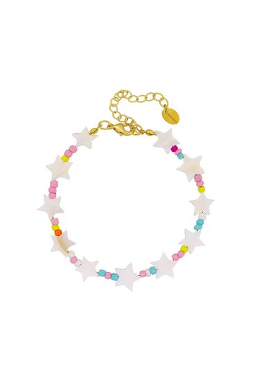 FASHIONBOX Fußkette mit Sternen in weiss und Perlen in pastell