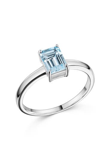 ZEEME Ring 925/- Sterling Silber rhodiniert Sky Blue Topas Rechteck Ring Damen blau silber