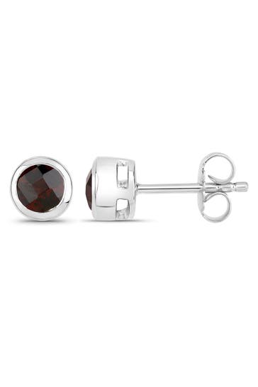 VIRA JEWELS Ohrringe 925-Sterling Silber rhodiniert glänzend Granat rot rund silber
