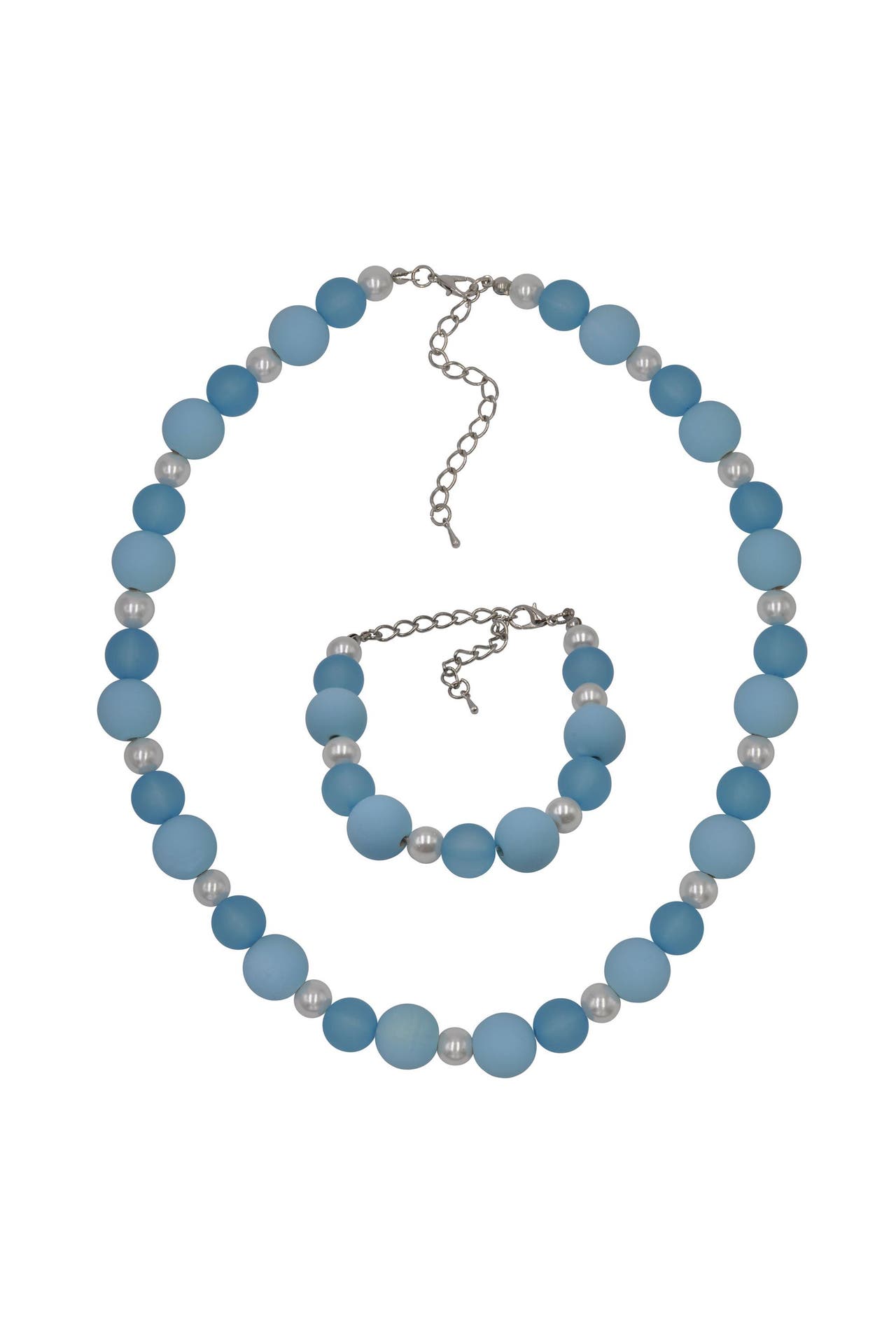 STEUER Armband Set Armband und Collier Acrylperlen blau silber, Bild 1