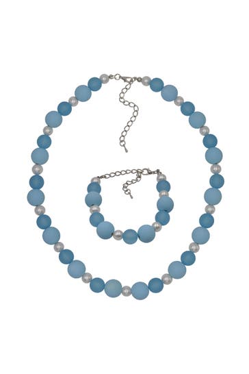 STEUER Armband Set Armband und Collier Acrylperlen blau silber