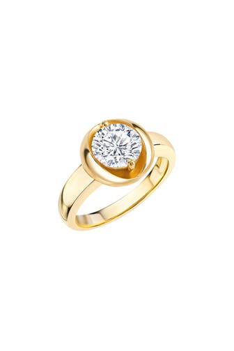 ZEEME Ring Silber 925 vergoldet mit weißem Zirkonia-Stein 8mm gelb