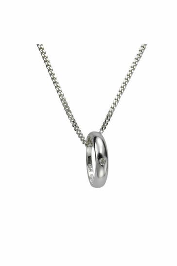 ZEEME Halskette 925 Silber Taufring mit Diamant 0,01ct.