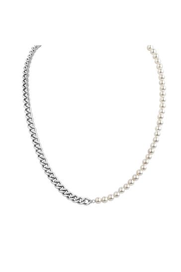 ZEEME Kette Edelstahl mit Perlen silber