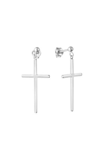 ZEEME Ohrringe Silber 925 rhodiniert mit Kreuz-Motiv 35mm lang silber