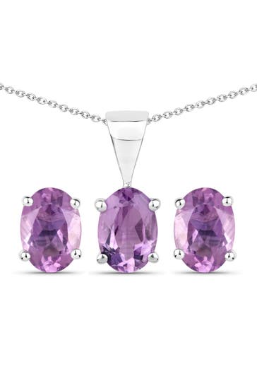 VIRA JEWELS Kette Silber 925 rhodiniert Ohrringe und Halskette mit echtem Amethyst silber